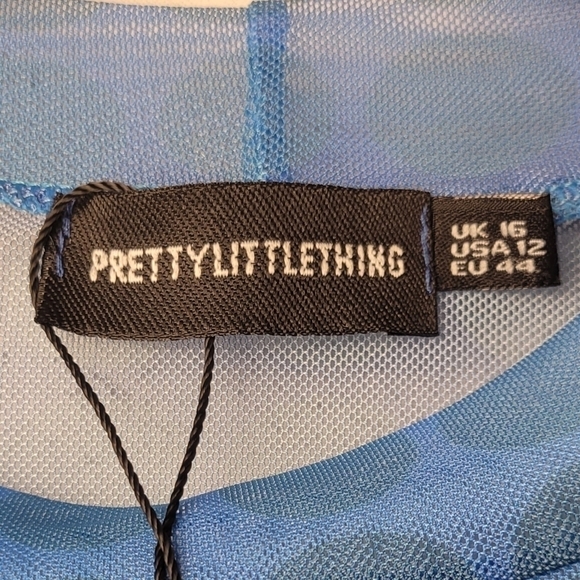 PrettyLittleThing Blue Mesh Cut-Out Bodysuit Size 12 | Y2K Sexy Statement - Picture 6 of 8